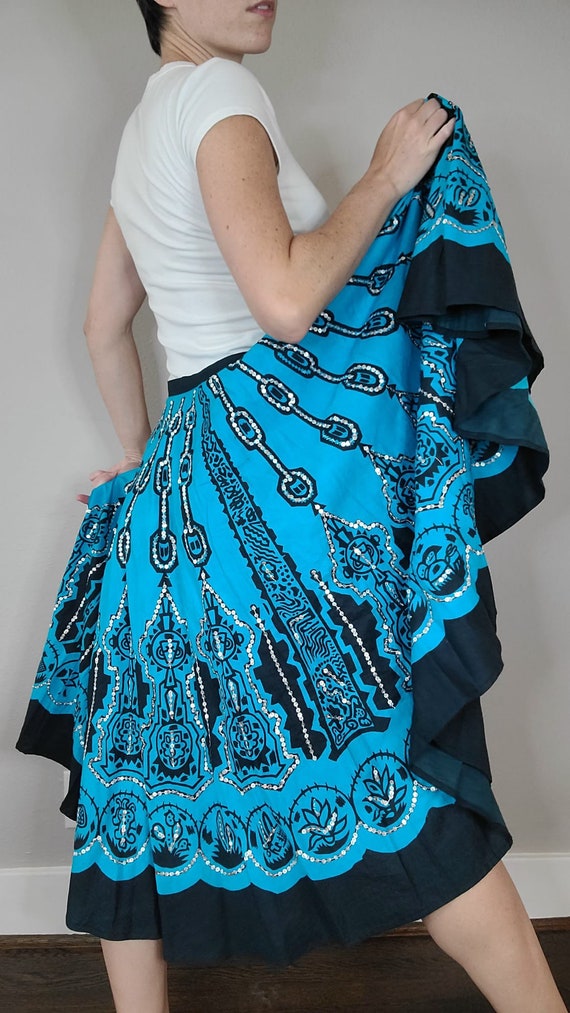 Vintage Gypsy Skirt/Light Blue and Black Full Cir… - image 4