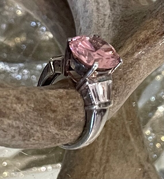 Vintage 925 Silver Statement Ring/Four Prong Pink… - image 10