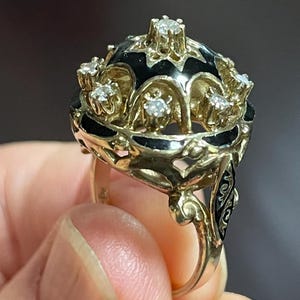 Vintage Estate 14K Diamond Enamel Cocktail Ring/Statement Jewelry/Gift for Her/Size 7/.75CTW/1950’s