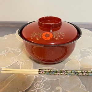 Oriental Japanese Black and Red Lacquer Miso Soup Bowl/Lidded Lacquered Bowl/Traditional Lacquerware/Asian/Urushi/漆器/16 oz/Japan