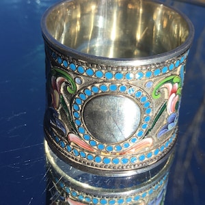 Antique Russian Silver and Polychrome Napkin Ring/Cloisonné Enamel Napkin Ring/Russian Enamel Napkin Holder/Russian Antiques/Circa 1890-1910
