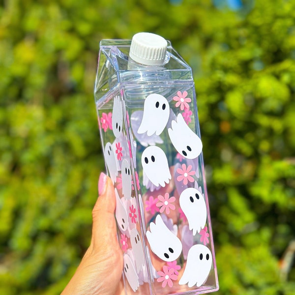 Cute Ghost and Flowers 500ml Milk Carton Bottle