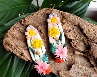 Polymer Clay Flower Earrings, Botanical Earrings, Handmade Flower Earrings