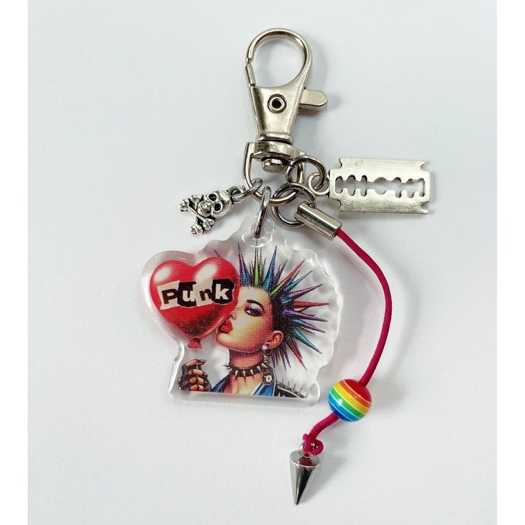 Embroidered Keychains Punk Punk Girl Punk Rock Keychain Skull Charms Spike Bead - Etsy