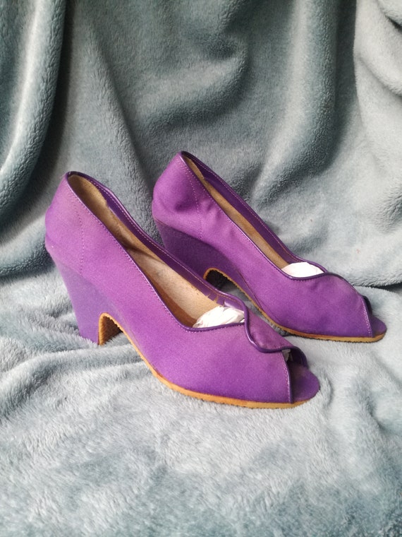 Vintage jaren 1950 zomer sandalen sleehak cptton paarse peep - Etsy België