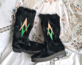 Botas de invierno vintage de piel de vaca de stock muerto, talla 39 UE