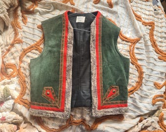 Groen handgemaakt vest, mouwloos vintage kostuumjasje
