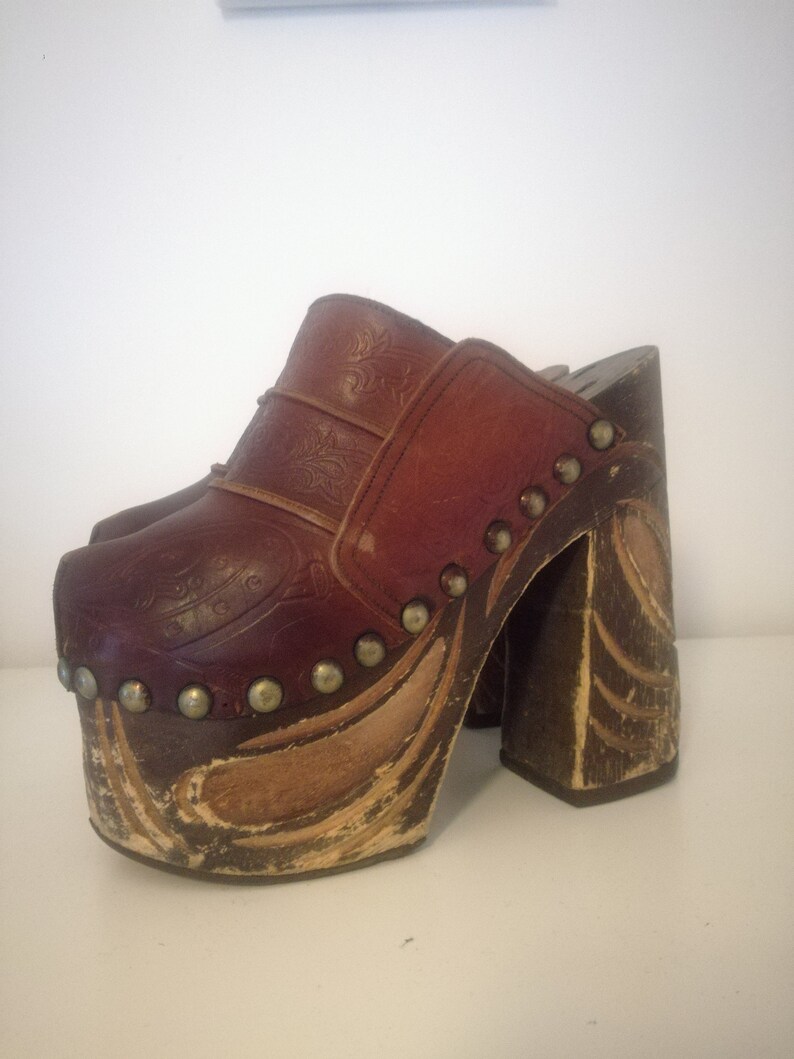 1960s 1970s Handmade Platform Wooden Sandals Leather Woodstock - Etsy