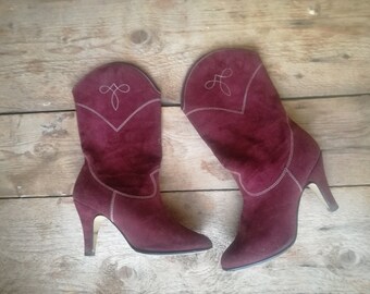 Vintage Suede Boots Purple Aubergine 