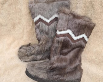 Botas de invierno vintage de piel de cabra de stock muerto, talla 39 UE