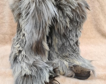 Botas peludas vintage de piel de cabra para après ski, talla 37 UE