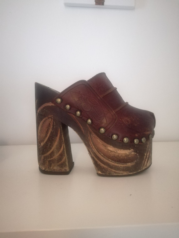 1960s 1970s Handmade Platform Wooden Sandals Leather Woodstock - Etsy