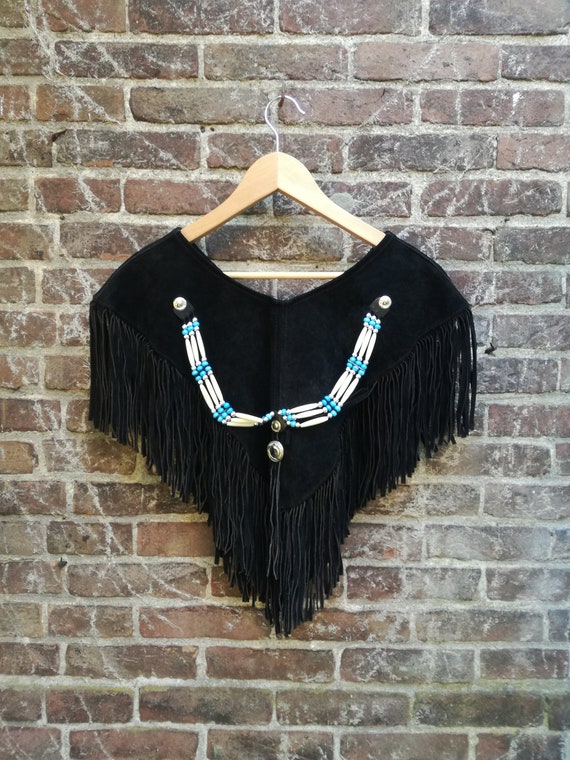 Western beaded suede cape jacket fringe