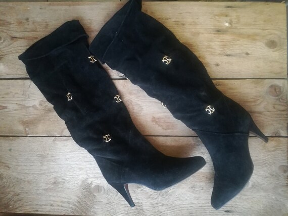 Vintage 80s 90s suede slough boots black boots slo