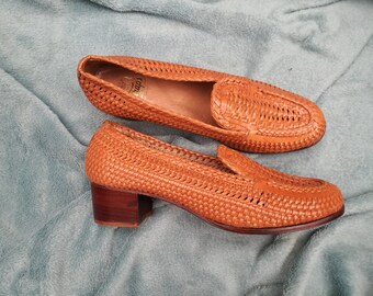 Vintage deadstock geweven lederen schoenen 1960s jaren 70
