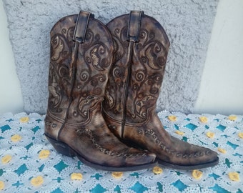 Schoenen Herenschoenen Laarzen Vintage Beige Lederen "Distressed Look" Western Pointed Toe Boot maat 9 US MENS of 11 Women's 