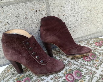 Vintage ankle boots suede 70s 1970s size uk 6 eu 39