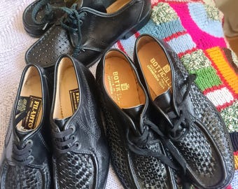 Zapatos vintage de cuero con cordones, sin estrenar. Cuero tejido, zapatos de alta calidad, talla 40/41 (EU), pero consulte las medidas.