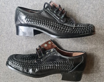 Vintage Woven Leather Shoes, Deadstock Clerget Made in France