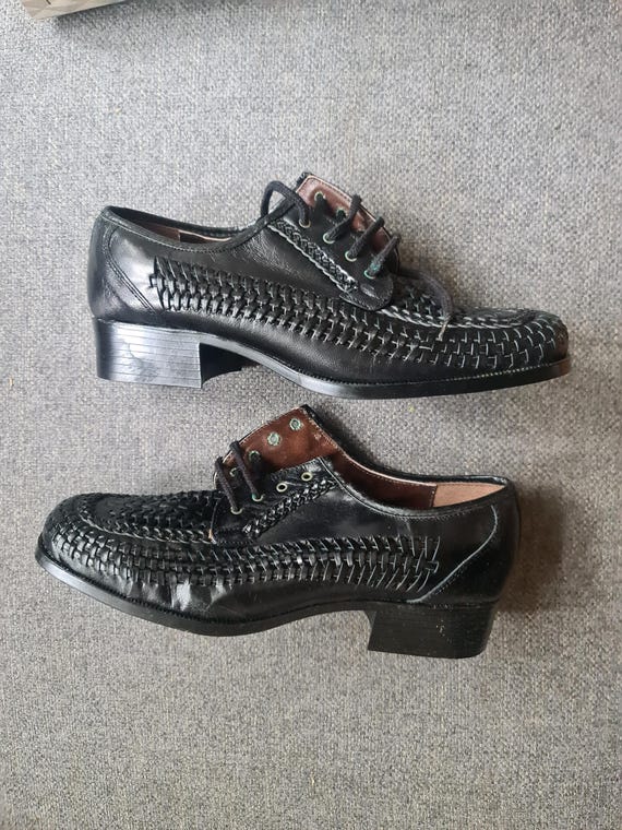Vintage Woven Leather Shoes, Deadstock Clerget Made in France