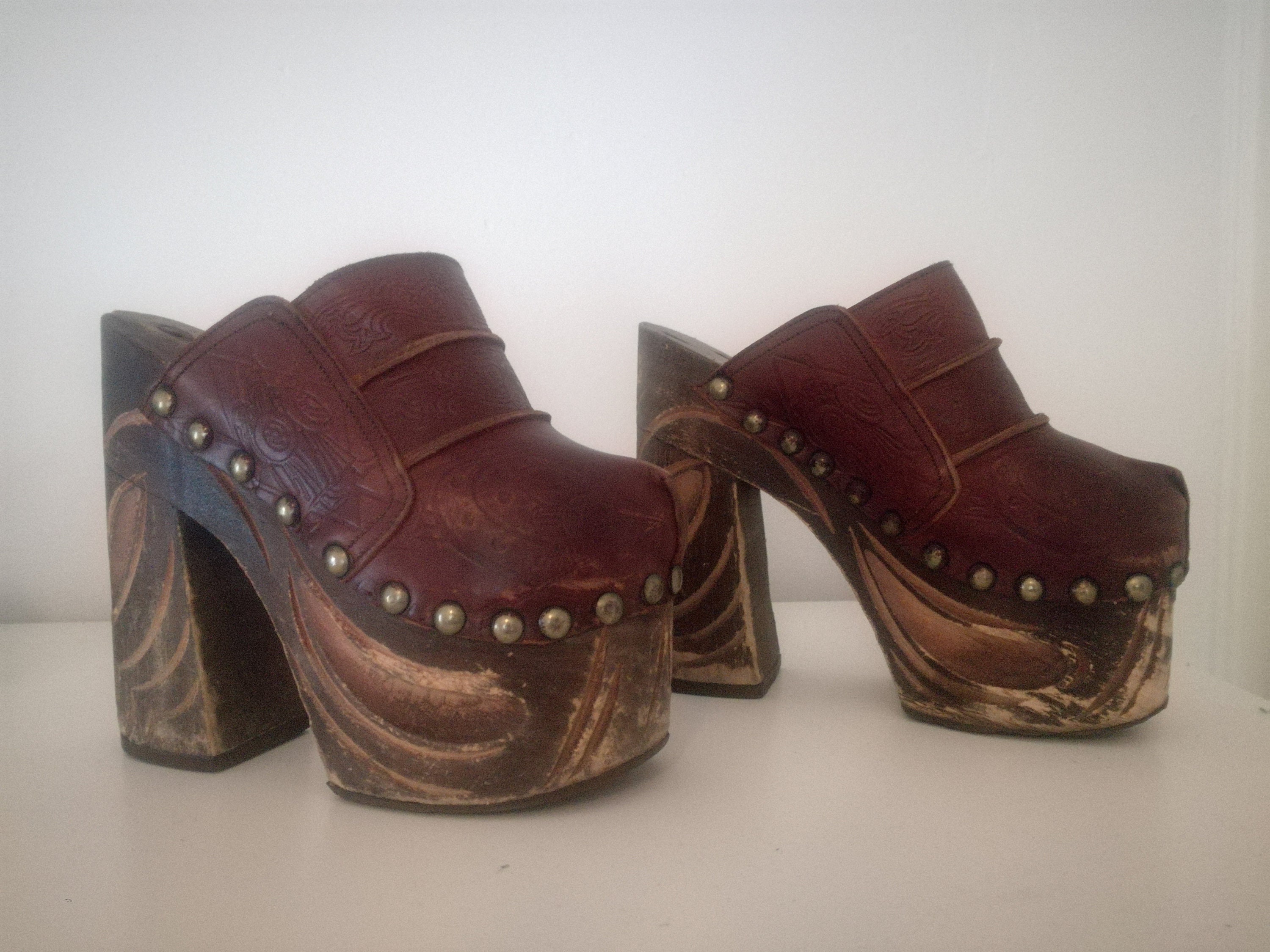 1960s 1970s Handmade Platform Wooden Sandals Leather Woodstock | Etsy