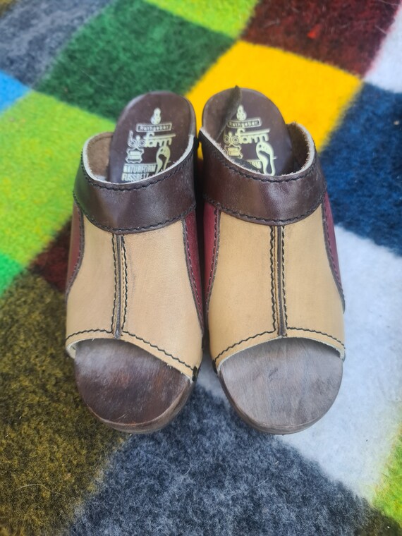 MIUMIU Suede Wood Logo vintage clogs Sandals 5Z425E Brown