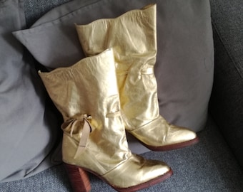 Vintage Jan Jansen amsterdam designer gold boots leather handmade size eu 37 wooden heels