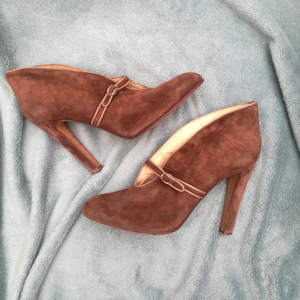 Mary Popps designer ankle boots leather suede 60s  vintage 50s