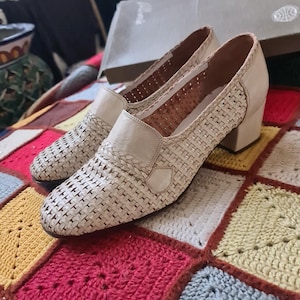 1960 1950 1940 deadstock vintage unworn heels slip ons size eu 36 or 37 leather blok heel Alboric made in Italy