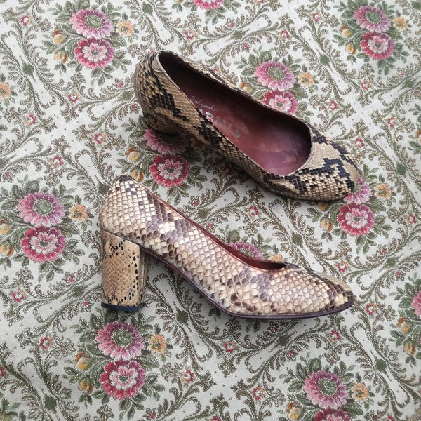 Saballa snake reptile blok heels pumps 50s 60s