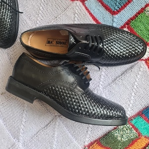 Deadstock Woven Leather Shoes, Vintage Italian Lace-ups Size 43  46 EU