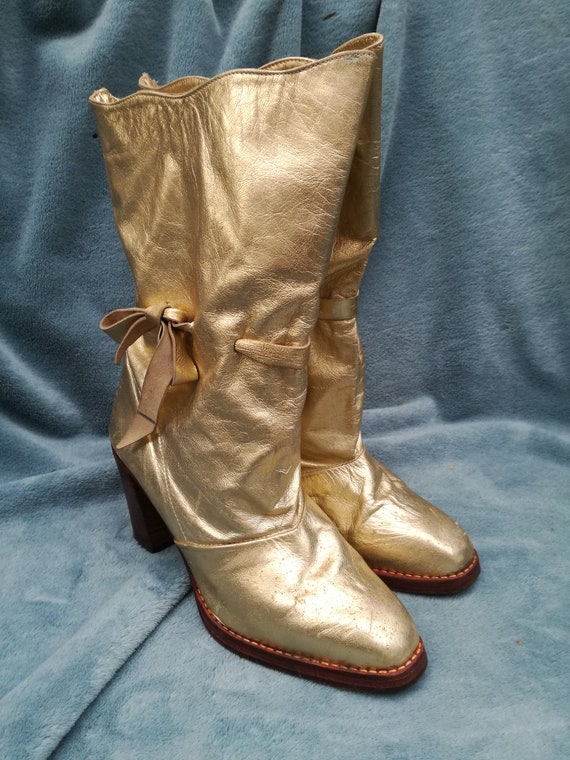 Vintage Jan Jansen Amsterdam Designer Gold Boots Leather Handmade
