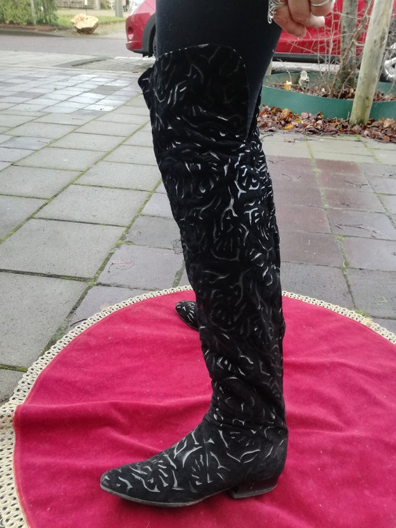 Vintage overknee zwarte laarzen platte hakken - Etsy België
