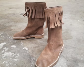 Vintage deadstock boho fringe suède laarzen hippie 1970 deadstock festival native Amerikaanse mocassins