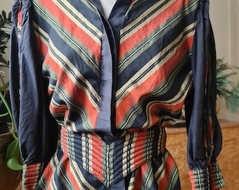 Vintage Striped Thai Silk Blouse, 1980s Handmade Top