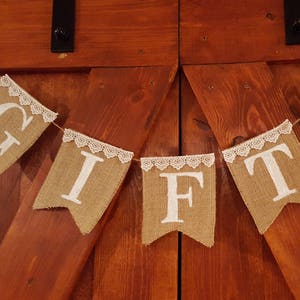 Gifts Burlap Banner/Charming Burlap Banner/Rustic Wedding Theme/Handmade Wedding Decor/Rustic Party Banner/Burlap and Lace Gifts Banner