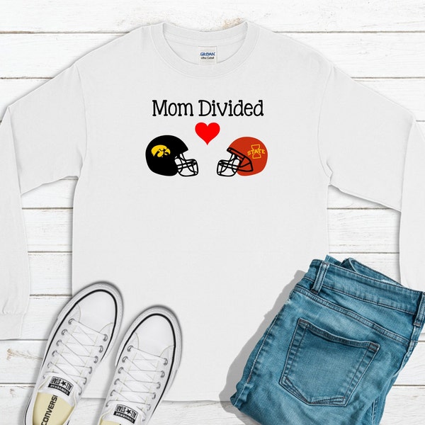 Mom Divided Long-Sleeve t-shirt/Grandma/Granpa/Dad /Family Divided/Football/Sports Fan/House Divided/Dual Team Spirit/Sports Rivalry Apparel