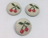 Vintage Style Cherry Cross Stitch Button Set of 3 Cherries