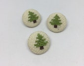 Handmade Christmas Tree Cross Stitch Button Set of 3 Xmas Design