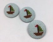 Sail Boat Cross Stitch Button Set of 3 Retro Kids