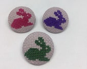 Bunnies Cross Stitch Button Set of 3 Rabbits