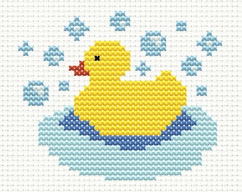 黄色いゴム製のアヒルのクロスステッチパターン、刺繍枠アート、PDFの