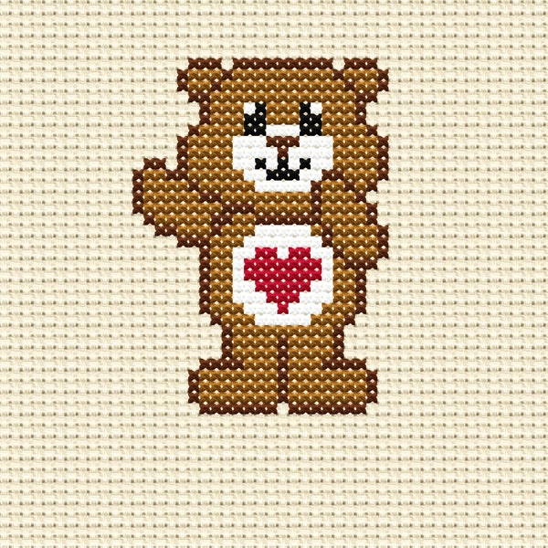 Tenderheart Care Bear, Cross Stitch Pattern, Childhood Memories, 80s 90s Gift, Easy for Beginners, Nostalgic Embroidery, X Stitch Cute Teddy