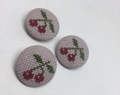 Cross Stitch Cherry Button Set of 3 Cherries