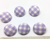 Lilac Check Buttons Handmade Gingham Fabric Covered Shank Buttons Set of 6