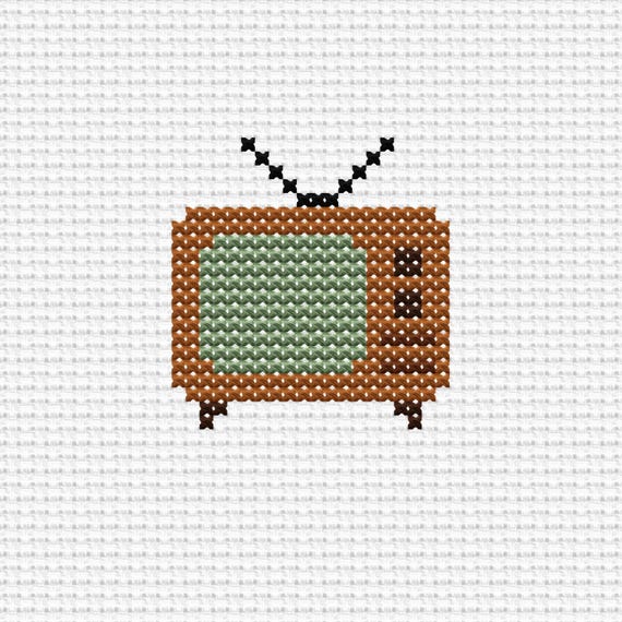 Retro TV Cross Stitch Pattern, Vintage Television Embroidery PDF