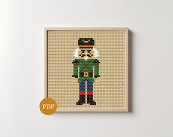 Cozy Nutcracker Cross Stitch Pattern for Mantel Decor, Christmas Soldier Embroidery PDF, Vintage Holiday Bookmark, Easy for Beginners