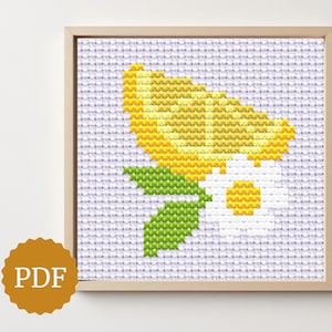Lemon Daisy Cross Stitch Pattern, Easy Modern Embroidery PDF, Cute Citrus Beginner Stitch for Floral Hoop Art Decor, Summer Fruit DIY Decor