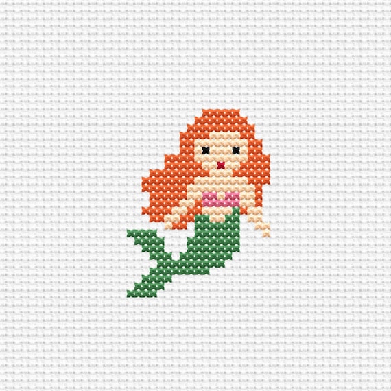Miniature Mermaid Cross Stitch Pattern, Tiny Cute Whimsical PDF