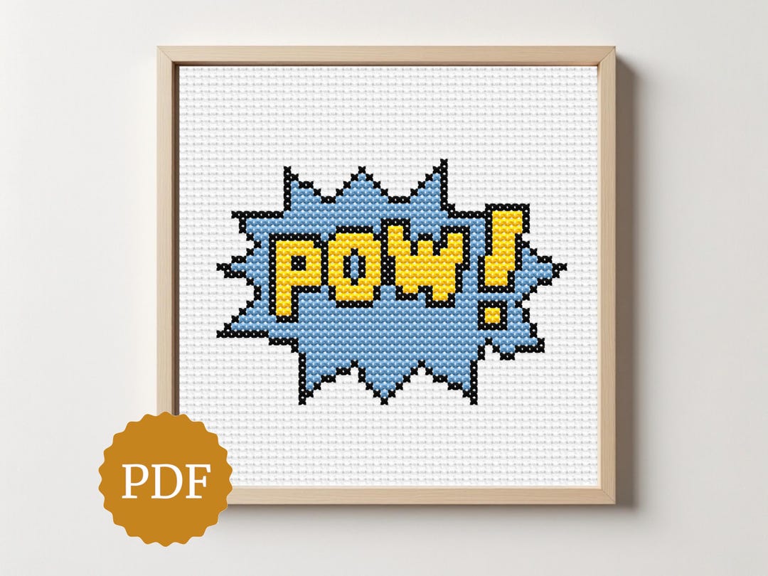 POW Comic Cross Stitch Pattern, Pop Art Embroidery, Superhero Sound ...